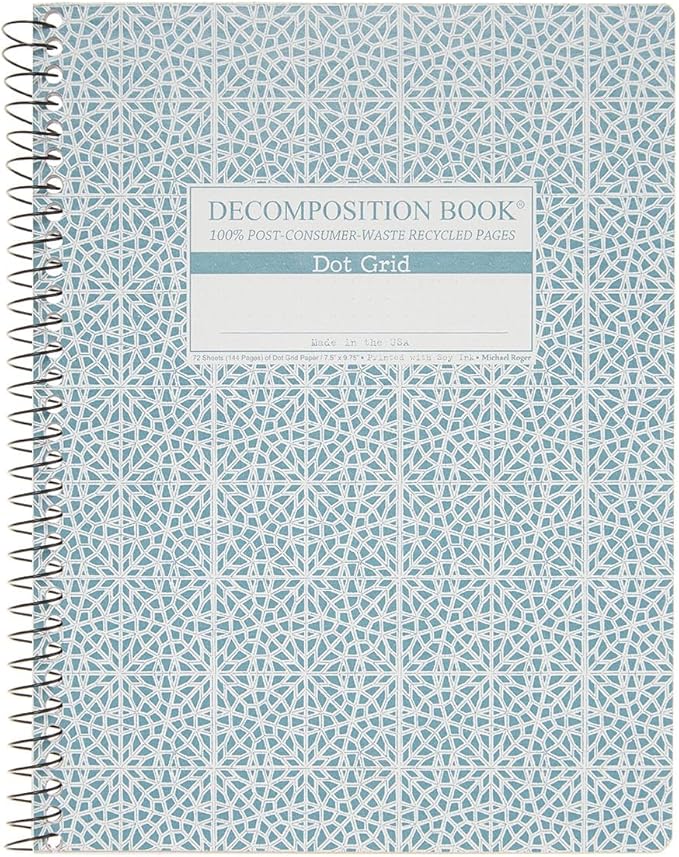 Decomposition Mosaic Dot Grid Spiral Notebook - 9.75 x 7.5 Journal with 144 Dot Grid Pages - 100% Recycled Paper - Notebooks for School Supplies, Home & Office - Made in USA