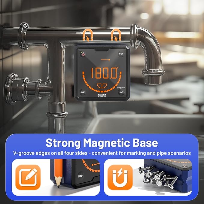 HueparPro Digital Angle Gauge Angle Finder Level with V-Groove Magnetic Base&Backlit LCD Angle Ruler Electronic Table Saw Bevel Gauge Protractor Inclinometer for Construction, Woodworking, Machinery