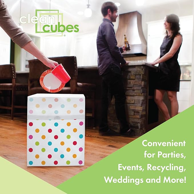 | 13 Gallon Disposable Trash Cans (3-Pack) with Fitted Trash Bags - Reusable Garbage and Recycling Bins for Parties, Events, and More (Polka Dot - 17" Height x 13.5" Width x 10" Depth)