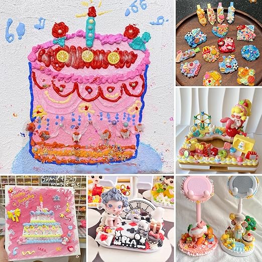 ASTRYAS 10PCS 100g Cream Glue Kit, Decoden Kit, Fake Whipped Cream Glue Clay Frosting with Decorating Tips for Crafts Handmade Phone Case Mirror Jewelry Accessories (Rainbow Theme)