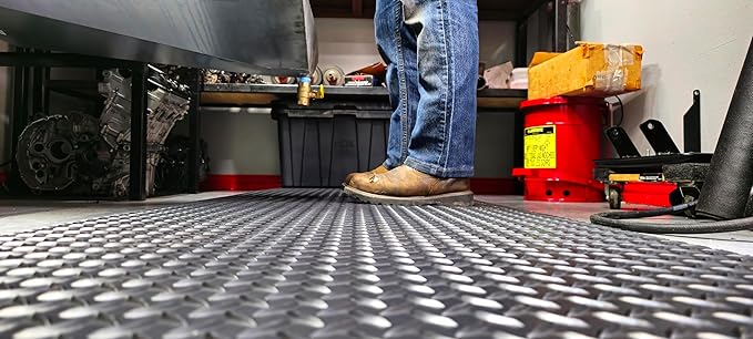 Rhino Mats, American Classic Diamond Anti-Fatigue Mats, Industrial Ergonomic Comfort Standing Mat for Work, Home, Garage, Office, Kitchen or Anywhere (Black 1" Thick, 4 FT. x 15 FT.)
