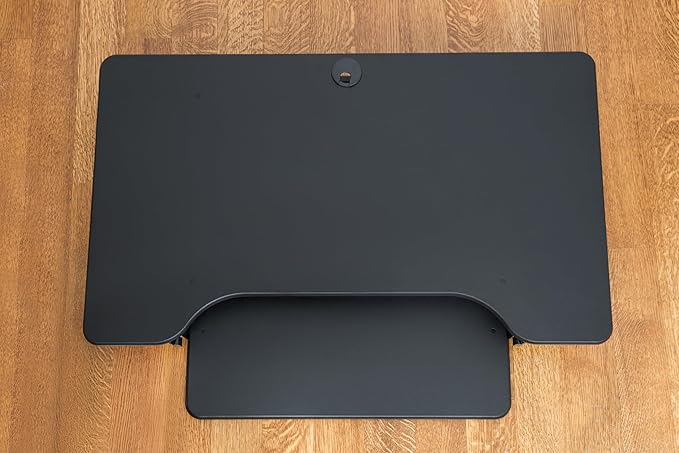 Rocelco 40" Height Adjustable Standing Desk Converter with AC Outlet USB Charger and Dual Monitor Arm Mount - Sit Stand Up Tabletop Riser - Sliding Keyboard Tray - Black (R DADRB-40-ACUSB-DM2)