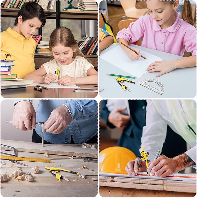 EBOOT Student Geometry Math Set, Drawing Compass and 6 Inch Clear Swing Arm Protractors 180 Degree Math Protractor (Yellow)