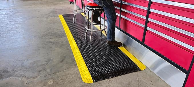 Rhino Mats, American Classic Diamond Anti-Fatigue Mats, Industrial Ergonomic Comfort Standing Mat for Work, Home, Garage, Office, Kitchen or Anywhere (Black/Yellow 1" Thick, 3 FT. x 12 FT.)