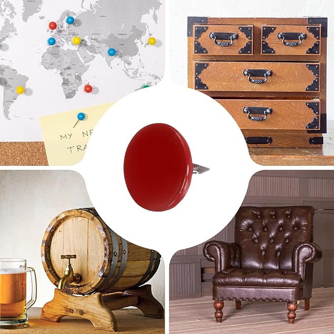 uxcell 120Pcs Push Pins, 11mmx13mm Round Flat Head Decorative Thumb Tacks Upholstery Tacks for Cork Board Office Wall Hangings, Red