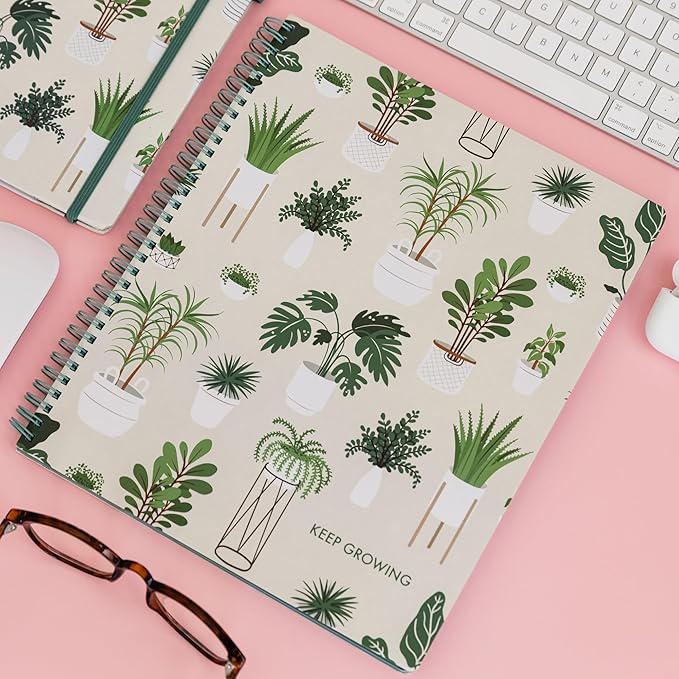 Steel Mill & Co Cute Large Spiral Notebook College Ruled, 11" x 9.5" with Durable Hardcover and 160 Lined Pages (Sage Plants)