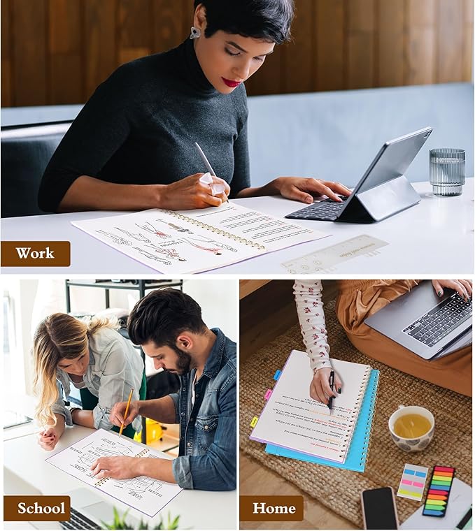 Dotted Notebook, Spiral Notebook Journal 8.5” x 11”, A4 Large Dot Grid Notebooks for Women Men, 100 GSM Dotted Paper, Plastic Hardcover Spiral Bullet Journals for Work School Sketching, Purple