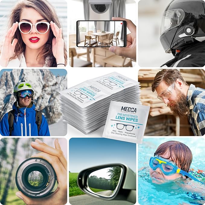 Premoistened Lens and Glass Cleaning Wipes - Portable Travel Cleaner for Glasses, Camera, Cell Phone, Smartphone, and Tablet - Disposable, Quick Drying, Streak Free - Individually Wrapped, Pack of 200