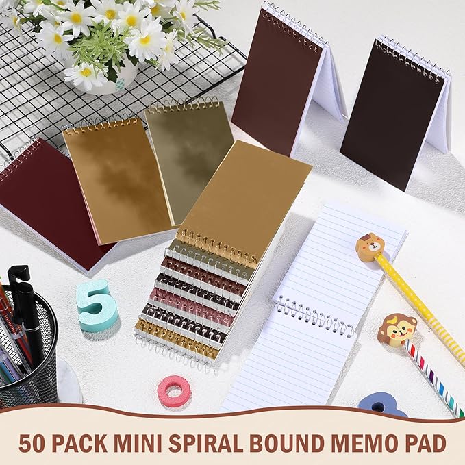 Teling 50 Pieces Spiral Memo Pads Bulk 3 x 5 Inch Small Note Pads Top Bound Lined College Ruled Paper Mini Notepad Pocket Spiral Notebooks for School Office Home Supplies, 75 Sheets (Retro Colors)