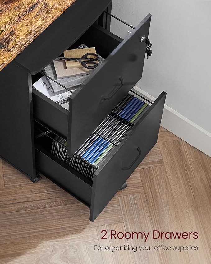 VASAGLE 2-Drawer File Cabinet, Locking Filing Cabinet for Home Office, Small Rolling Printer Stand, A4, Letter-Size Hanging Files, Assembly Required, Black ULCD027T16V2