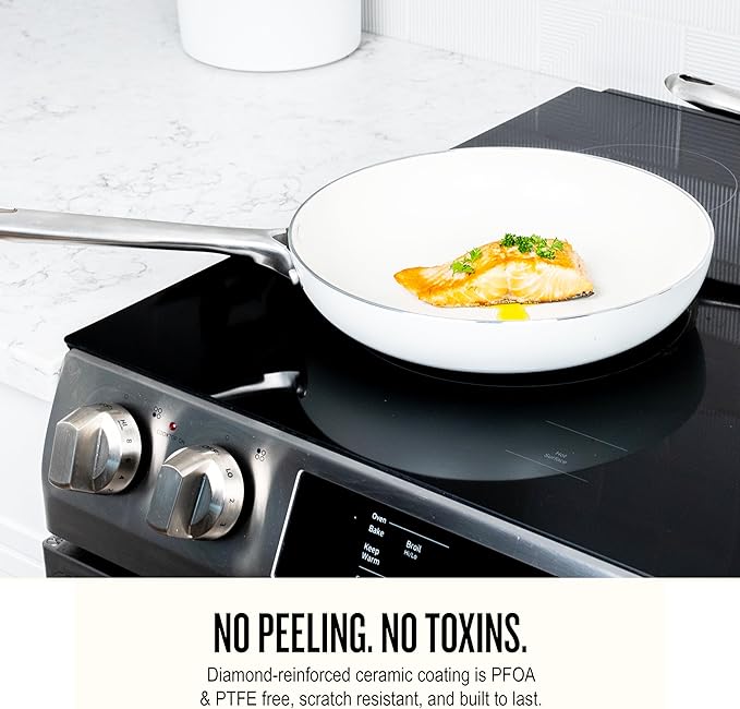 Alva Mobi 8‑Piece Ceramic Nonstick Cookware Set – Made without PFAS/PFOA/PTFE, Induction & Oven Safe, Easy‑Clean Pots & Pans with Lids, Recycled Aluminum + Stainless Handles