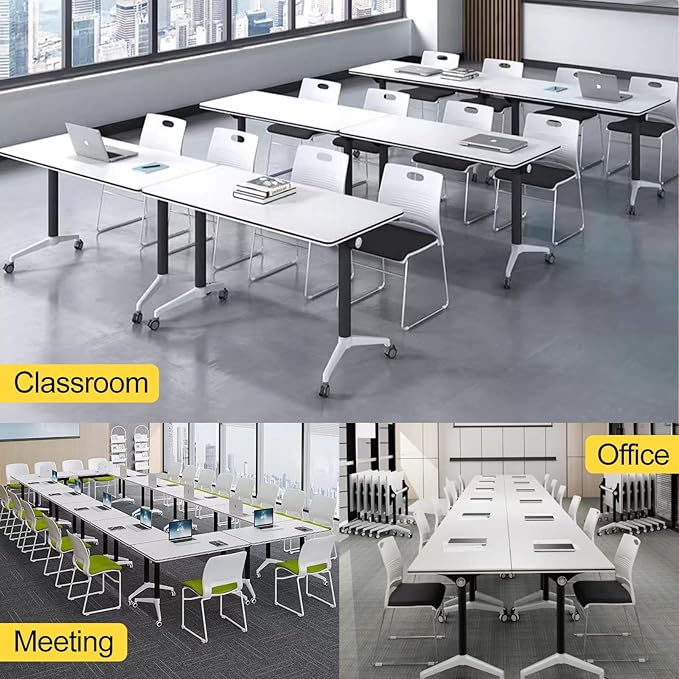 Conference Room Table with Flip-Top Design for Dynamic Meetings, Business Table Computer Desk with Heavy-Duty Frame,Foldable Seminar Meeting Tables for Home Office (6, E, 47.2IN)