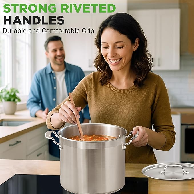 NutriChef 16-Quart Stainless Steel Stockpot - 18/8 Food Grade Heavy Duty Large Stock Pot for Stew, Simmering, Soup, Includes Lid, Dishwasher Safe, Works w/Induction, Ceramic & Halogen Cooktops