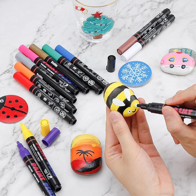 Pink Paint Pens Paint Markers - 2 Pack Permanent Quick Dry Waterproof Marker Pens for Rocks Wood Fabric Plastic Canvas Glass Mugs Metal Tire Stone