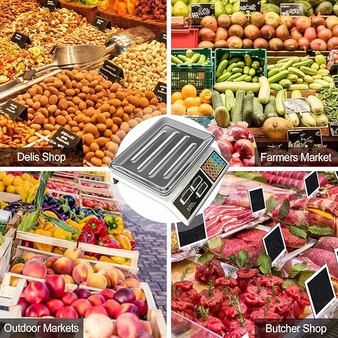 Price Computing Scale 88lb/40kg LCD Digital Commercial Price Scale with Stainless Steel Platform,Produce Scale & Food Scale for Farmers Market, Retail Outlets, Meat Shop (Tray)