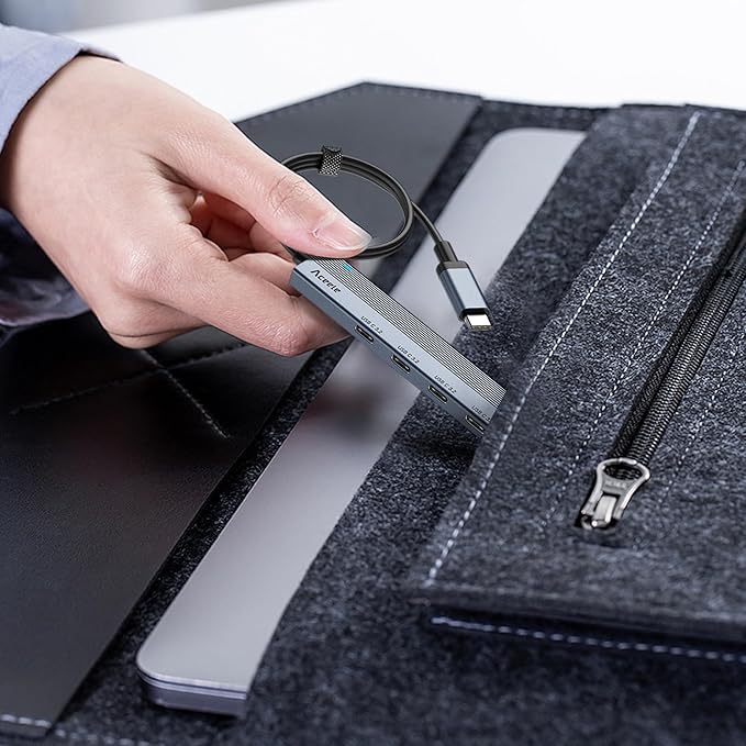 Aceele USB C Hub 10Gbps, 4 Port USB 3.2 Gen 2 Hub, USBC to USB-C Hub with Type-C Power Port, 2ft Extension Long Cable USBC Adapter Data Hub for MacBook Pro, MacBook, Samsung Chromebook, etc