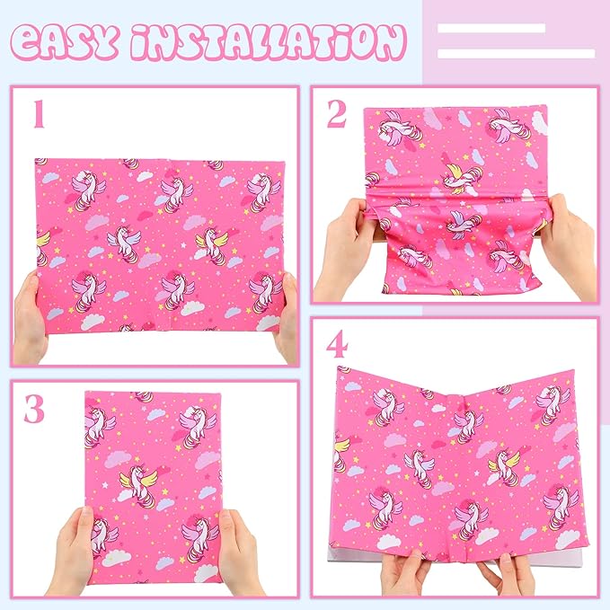 6 Pack Stretchable Book Cover Jumbo Fabric Book Covers Colorful Pattern Print Book Protector Washable Reusable Protective Textbook Cover for Hardcover Textbooks up to 9 x 11 Inch (Unicorn Pattern)