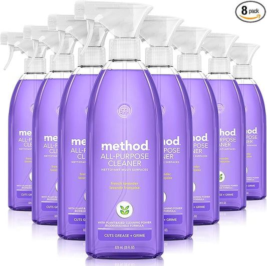 Method All-Purpose Cleaner Spray, French Lavender, Plant-Based and Biodegradable Formula Perfect for Most Counters, Tiles and More, 28 Fl Oz, (Pack of 8)