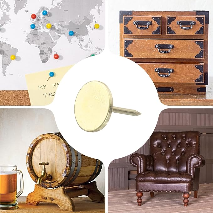 uxcell 100Pcs Upholstery Tacks, 11mmx15mm Flat Head Thumb Tack Decorative Furniture Nails Push Pins for Furniture Sofa Headboards, Gold