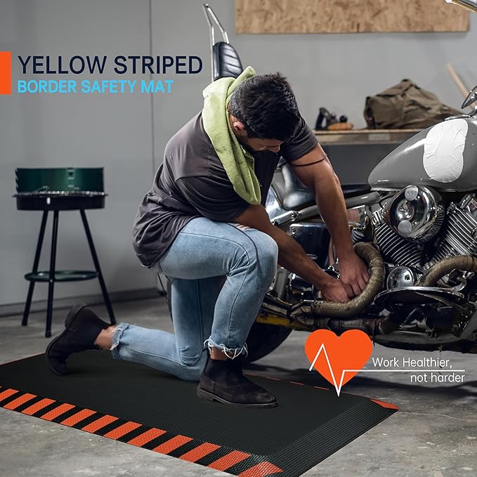 FEATOL Anti Fatigue Mats Industrial 2 Packs, Ergonomic Standing Floor Mat for Work for Stand, Black with Orange Border Safety 20" x 59"-Support for Leg & Back Pain