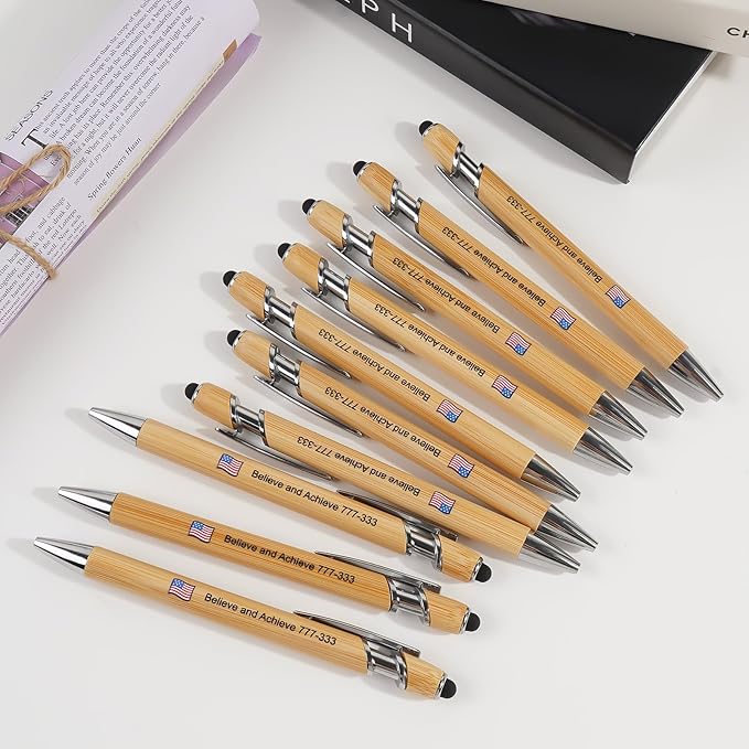 Personalized Pen Customizable Bamboo Pen with Stylus -Customizable Text Logo Name Ballpoint Pens with Black Ink-Personalized Gift Ideas for School Back Day Office Business Home(40 Count/Pack)