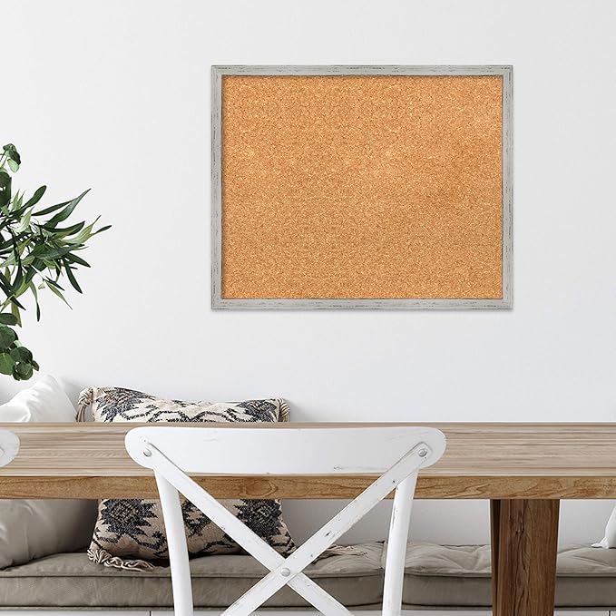 Amanti Art Natural Cork Board for Wall, 17x21 Vision Board with White Frame, Small Corkboard Office Decor for Home Organization, Cottage Corkboard Pinboard to Display Items for Home Organization in