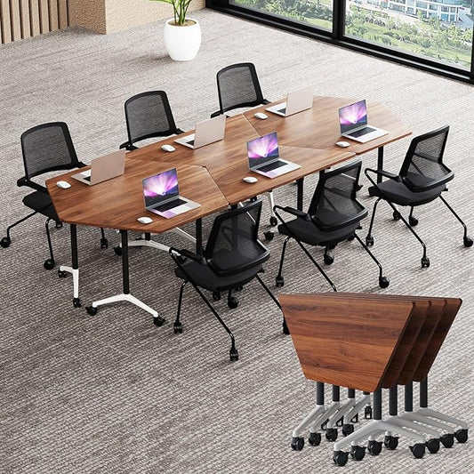 Conference Room Table with Flip-Top Design for Dynamic Meetings, Business Table Computer Desk with Heavy-Duty Frame,Foldable Seminar Meeting Tables for Home Office (6, D, 47.2IN)