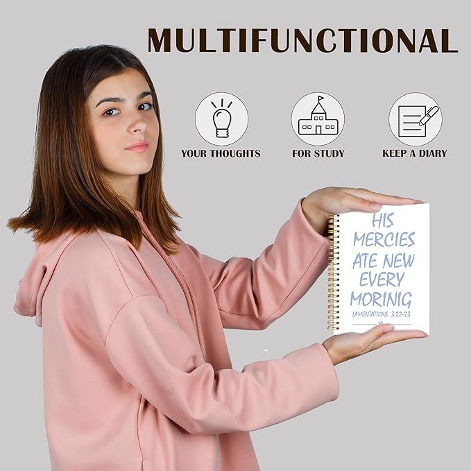 Qabliqo Trendy Blue Christian Spiral Notebooks, His Mercies Are New Every Morning Bible Journal, Religious Scripture Journals for Writing, Bible Verse Notebook for Note Taking, 5.5x8.3 Inch