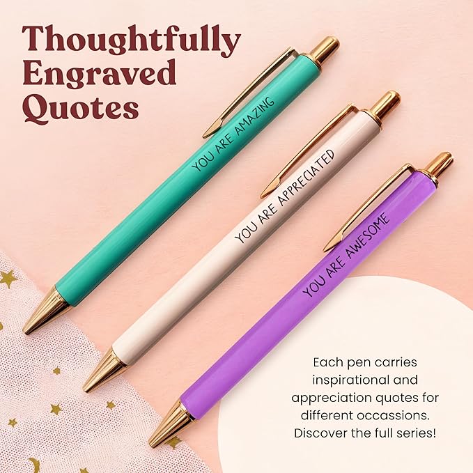 MESMOS 3pk Thank You Gifts for Women, German-Made Ink Fancy Pen Set for Women, Teacher Appreciation Gift, Nice Cute Pens, Boss Lady, Office Coworkers, Metal Ballpoint Pens