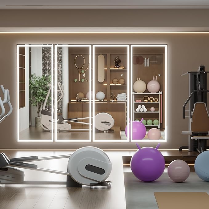 Hasipu Full Length Mirror with Lights, 67" x 24" LED Lighted Floor Standing, Full Body Dressing Hanging Mounted Mirror, Dimmable, Tempered Glass, Safe to Use, Square White