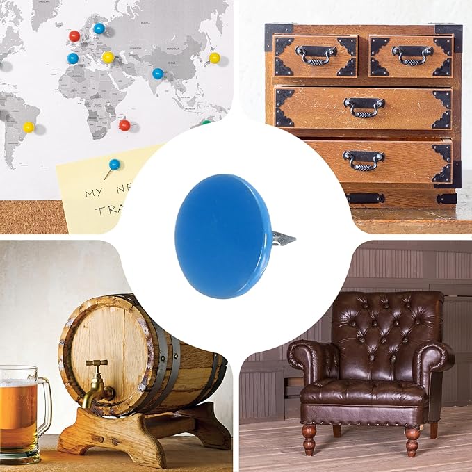 uxcell 120Pcs Push Pins, 11mmx10mm Round Flat Head Decorative Thumb Tacks Upholstery Tacks for Cork Board Office Wall Hangings, Blue