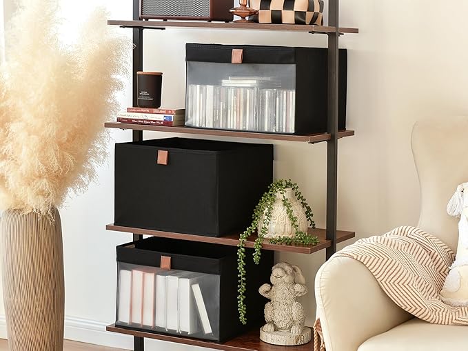 StorageWorks Closet Storage Bins, Extra Large Storage Baskets with Clear Window and Handles, Foldable Fabric Organizer for Clothes, Shelves, Black, 3 Pack