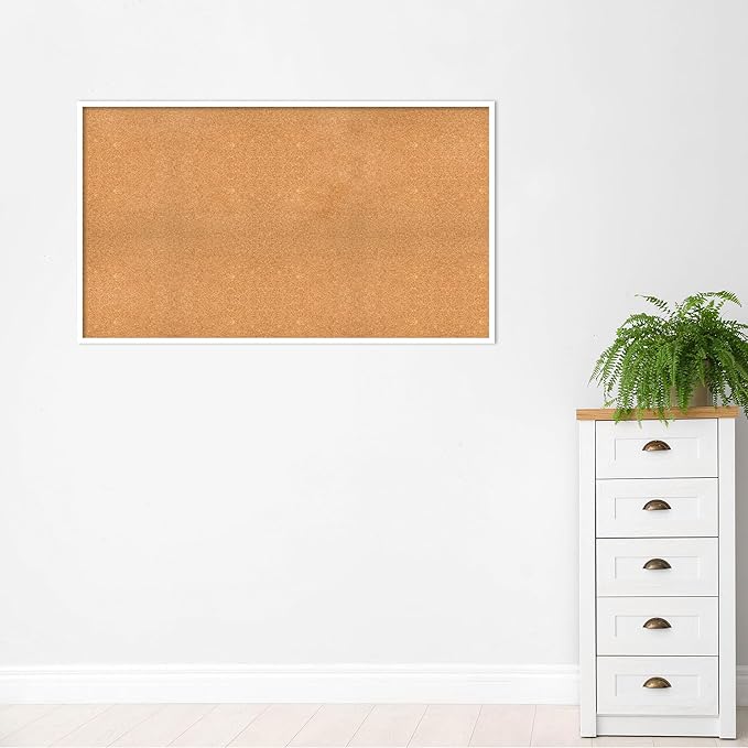 Amanti Art Natural Cork Board for Wall, 33x57 Vision Board with White Frame, Oversize Corkboard Office Decor for Home Organization, Modern Corkboard Pinboard to Display Items for Home Organization in