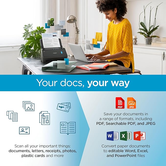 ScanSnap iX1400 High-Speed Simple One-Touch Button Color Document, Photo & Receipt Scanner with Auto Document Feeder for Mac or PC, Black