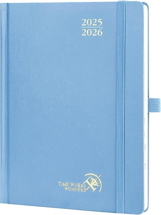 POPRUN Planner 2025-2026, (Medium 6.5'' x 8.5'' Hard Cover) Academic Calendar (July 25-June 26) Daily Weekly and Monthly Appointment Book with Hourly Time Slots, Monthly Tabs, 100 GSM - Haze Blue