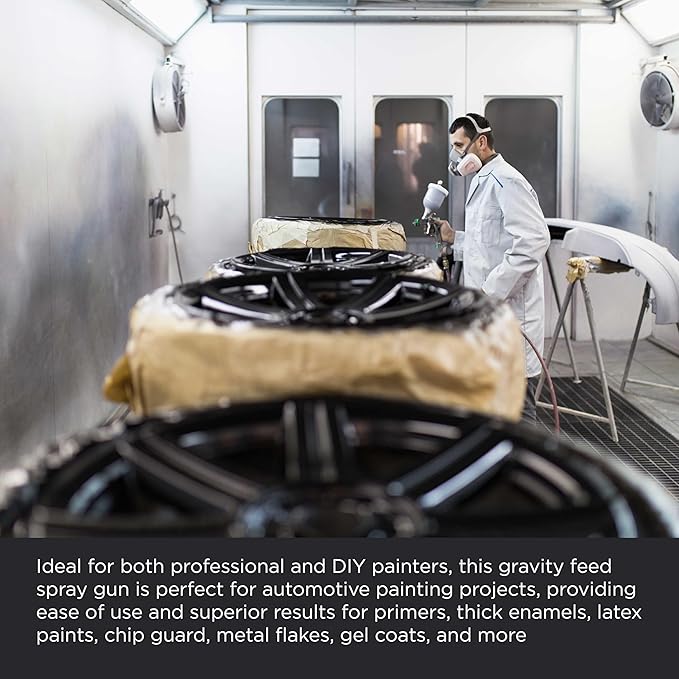 TCP Global Professional HVLP Spray Gun 2.5mm - Gravity Feed Auto Paint Gun Kit for Basecoat, Clearcoat, Primer - Spray Guns Paint Sprayer with Air Compressor Regulator (G6600-13)