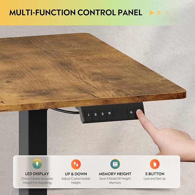 DEVAISE 71 Inch Electric Standing Desk, 3 Adjustable Height Stand up Desk for Home Office, Ergonomic Sit to Stand Desk with LED Touchscreen, Hook, 3 Memory Preset Computer Desk (Rustic Brown)