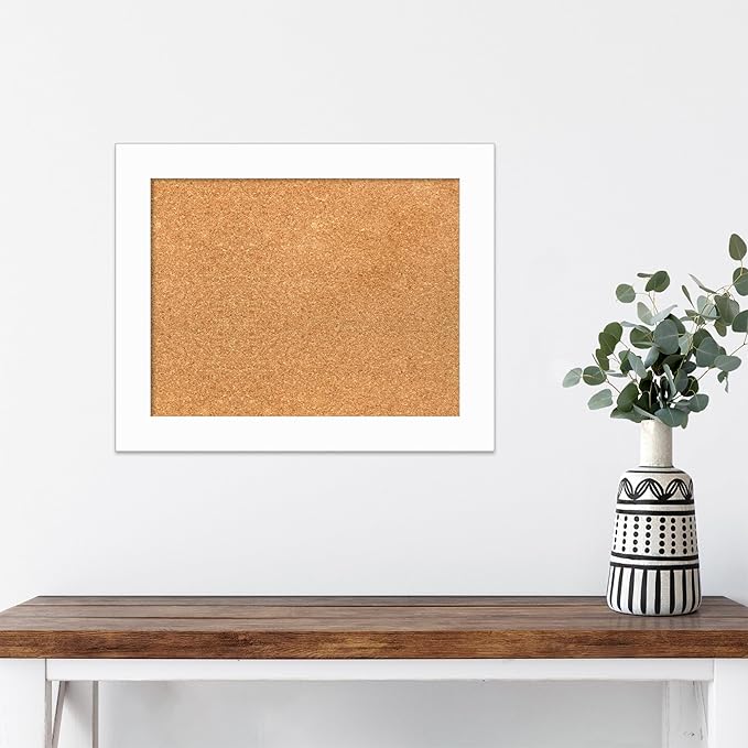 Amanti Art Natural Cork Board for Wall, 17x21 Vision Board with White Frame, Small Corkboard Office Decor for Home Organization, Casual Corkboard Pinboard to Display Items for Home Organization in