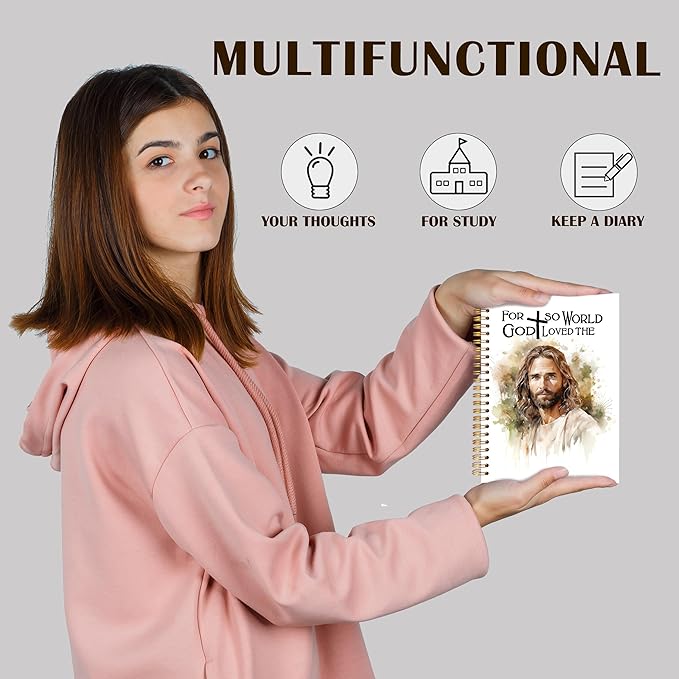 Qabliqo Jesus Christian Spiral Notebooks, Jesus Journals for Writing, Religious Christian Journal for Women Men, for God So Loved the World Bible Notebook for Note Taking, 5.5x8.3 Inch