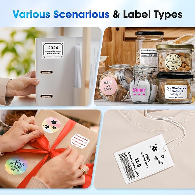Phomemo M250 Label Maker Machine with Tape, 3 Inch Thermal Label Maker, 2025 Upgrade Portable Barcode Printer for Business, Home, Logo Label, Sticker Printer for Phones & PC, with 1 Roll Label