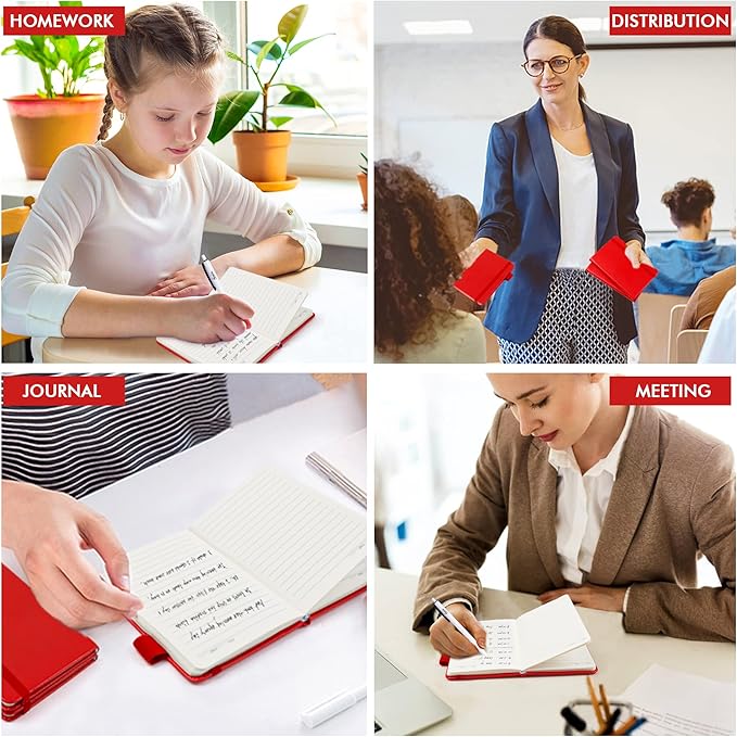 feela 6 Pack Pocket Mini Notebooks Bulk, Small Cute Memo Notepads Hardcover College Ruled Lined Journals with Pen Holder for School Business Work, with 6 Black Pens, 3.5”x 5.5”, A6, Red