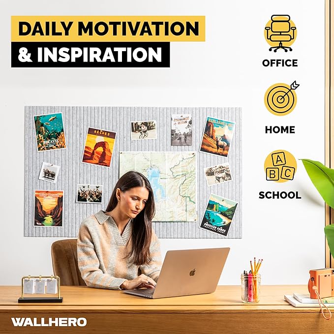 Office Cork Board, 59"x36" | 15 Pack | Felt Tiles for Wall, Tac Board, Large Felt Board, Wall Protector for Dart Board, (Gray Marble Slats)