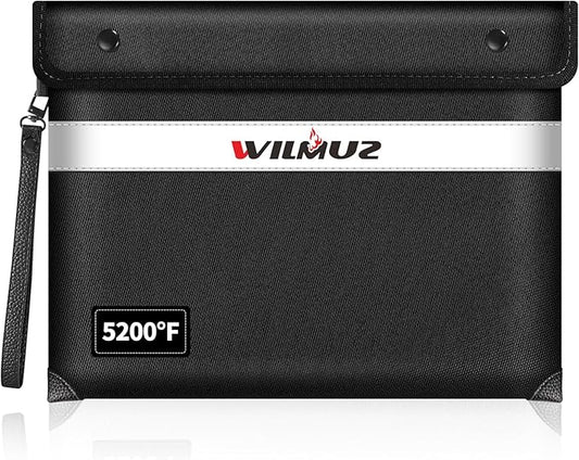 Fire Proof Bag for Documents 5200°F Heat Insulated,13.9” X 10.6”Fireproof Money Bag with Zipper,8 Layers of Protective Materials Waterproof Document Pouch for Cash,Valuables,Documents(Black)