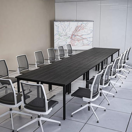 Bonzy Home Conference Tables 18ft Office Computer Desk for Meeting Room Study Writing Printer Table Meeting Seminar Table for 20 People Modern Black 8PCS (220.4"x47.2"x29.5", Black)