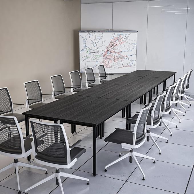 Bonzy Home Conference Tables 16ft Office Computer Desk for Meeting Room Study Writing Printer Table Meeting Seminar Table for 20 People Modern Black 8PCS (188.8"x47.2"x29.5", Black)
