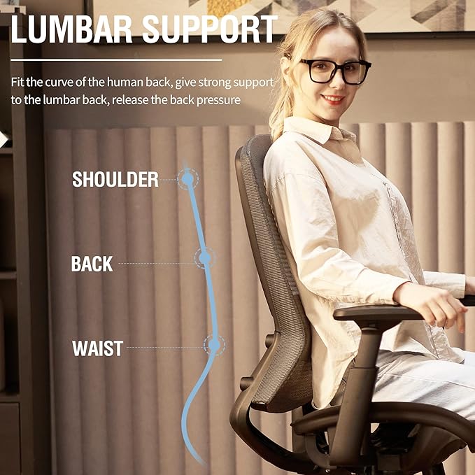 ELABEST Mesh Office Chair,Ergonomic Computer Desk Chair,Sturdy Task Chair- Adjustable Lumbar Support & Armrests,Tilt Function,Comfort Wide Seat,Swivel Home Office Chair (Grey)