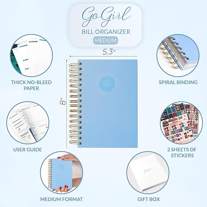 GoGirl Budget Planner & Monthly Bill Organizer – Monthly Financial Book with Pockets. Expense Tracker Notebook Journal, Compact (Periwinkle)