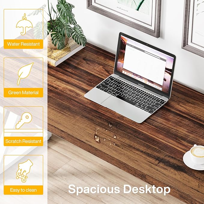 Tribesigns Modern Walnut/White 55" Heavy Duty Computer Desk, Study & Work Desk, 23.6"D x 55.1"W x 29.5"H, Z-Shaped Metal Legs, 330 lbs Capacity