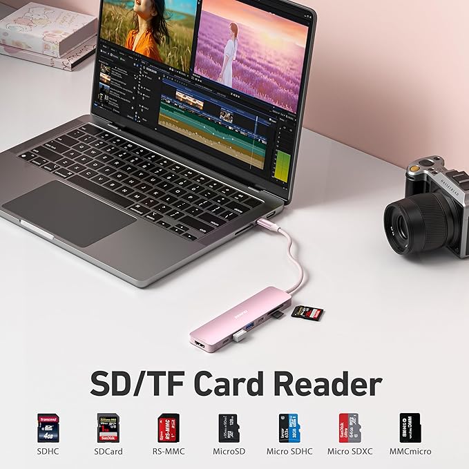 BENFEI 7-in-1 USB C Hub with HDMI(4K@60Hz), 2 USB-A, 1 USB-C Data, 100W Charge, SD/TF Card Reader, Silicone Tangle-Free Cable Compatible with MacBook Pro/Air, iPad Pro, iMac, iPhone 15 Pro/Pro Max