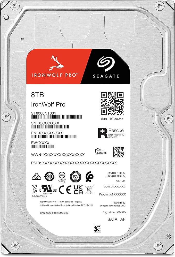 Seagate IronWolf Pro, 8 TB, Enterprise NAS Internal HDD –CMR 3.5 Inch, SATA 6 Gb/s, 7,200 RPM, 256 MB Cache for RAID Network Attached Storage (ST8000NT001)